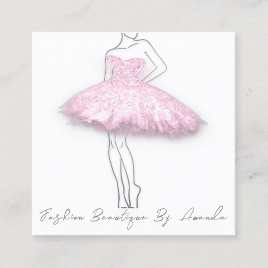 Mode Dress Logo QR-code Zilver grijs roze Vierkante Visitekaartje (Voorkant)