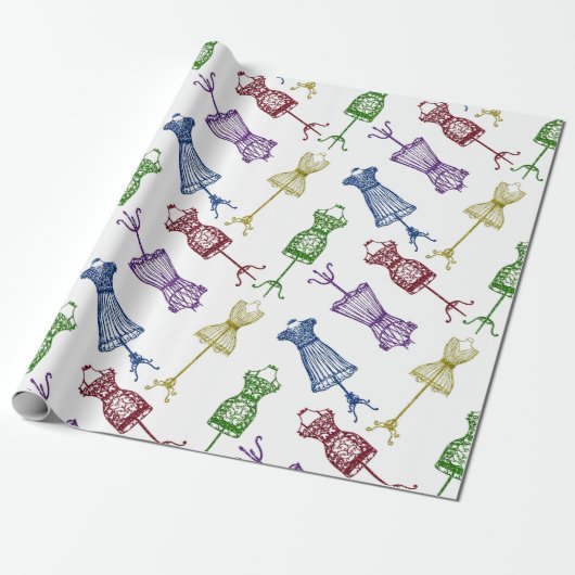 Mode Dress Mannequins Glitter Cadeaupapier (Uitgerold)