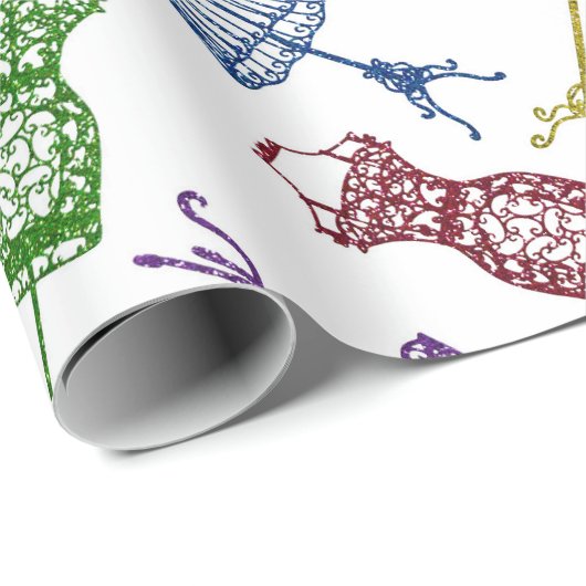 Mode Dress Mannequins Glitter Cadeaupapier (Rol Hoek)