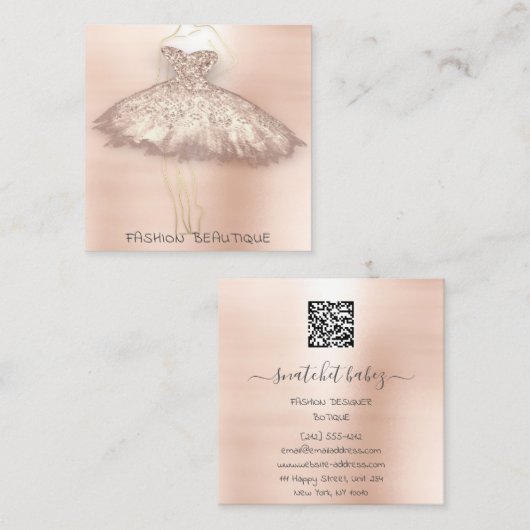 Mode Dress Roos Gold Logo QR Stylist Body Vierkante Visitekaartje (Voorkant / Achterkant)