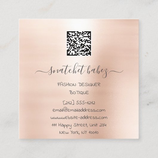 Mode Dress Roos Gold Logo QR Stylist Body Vierkante Visitekaartje (Achterkant)