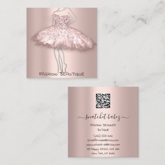Mode Dress Silver Blush Logo QR Stylist Body Vierkante Visitekaartje (Voorkant / Achterkant)