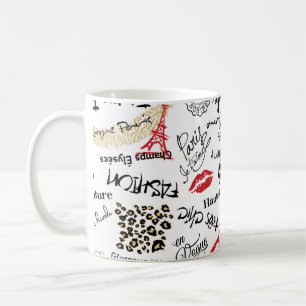 Mode en glamour in Parijs, naadloos patroon Koffiemok