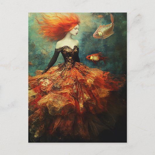 Mode en goudvis rood haar dame briefkaart (Voorkant)