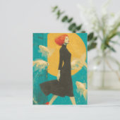 Mode en goudvis rood haar dame zwarte jurk briefkaart (Staand voorkant)