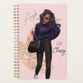 Mode Faux Glitter Girl Red Hair Brown Pink Planner (Voorkant)
