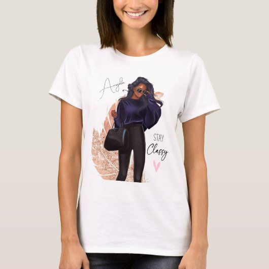 Mode Faux Glitter Girl Red Hair Brown Pink T-shirt (Voorkant)