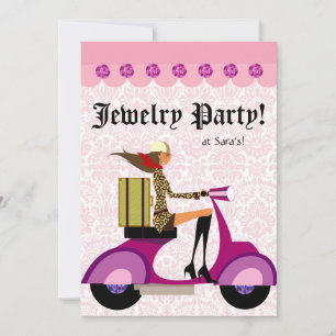 Mode feest uitnodiging scooter vrouw roze luipaard