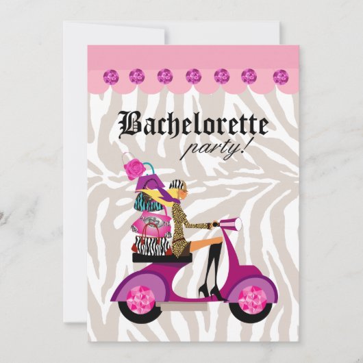 Mode Feest Uitnodiging Scooter Vrouw Zebra Blond (Voorkant)