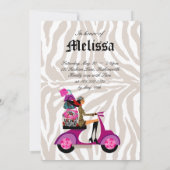 Mode Feest Uitnodiging Scooter Vrouw Zebra Zwart (Achterkant)