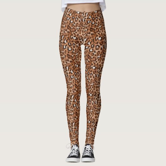 Mode, Fel, Bruin, Wit & Zwart Luipaard Leggings (Voorkant)