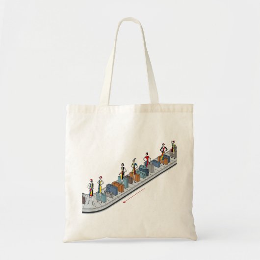 Mode figuren met bagage op transportband tote bag (Voorkant)