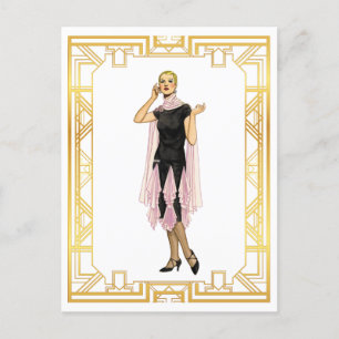 Mode Flapper Pink en Black Dress Briefkaart