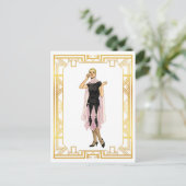  Mode Flapper Pink en Black Dress Briefkaart (Staand voorkant)