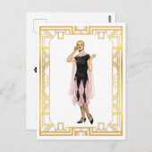  Mode Flapper Pink en Black Dress Briefkaart (Voorkant / Achterkant)