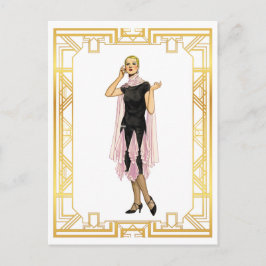 Mode Flapper Pink en Black Dress Briefkaart
