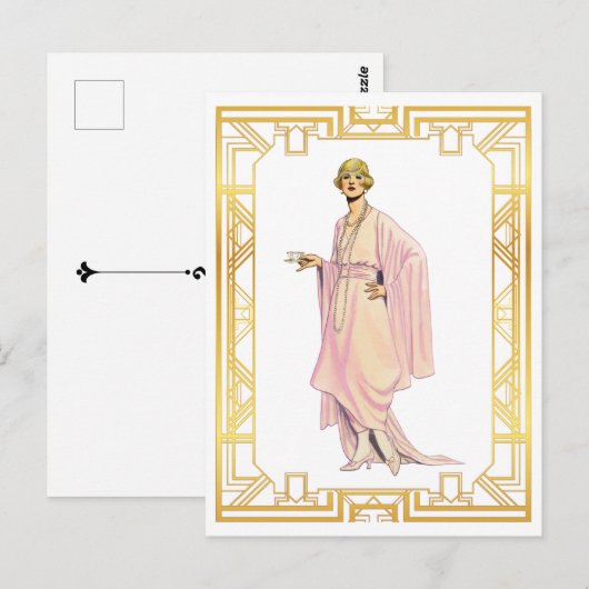  Mode Flapper Pink Tea Time Dress Briefkaart (Voorkant / Achterkant)