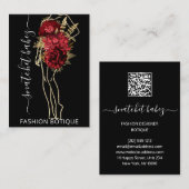 Mode Floral Black Gold Logo QR Stylist Body Visitekaartje (Voorkant / Achterkant)