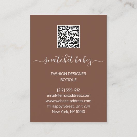 Mode Floral Brown Gold Logo QR Stylist Body Visitekaartje (Achterkant)