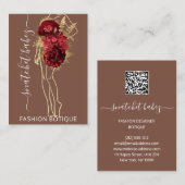 Mode Floral Brown Gold Logo QR Stylist Body Visitekaartje (Voorkant / Achterkant)