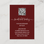 Mode Floral Burgundy Gold Logo QR Stylist Body Visitekaartje (Achterkant)