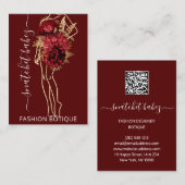 Mode Floral Burgundy Gold Logo QR Stylist Body Visitekaartje (Voorkant / Achterkant)