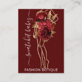 Mode Floral Burgundy Gold Logo QR Stylist Body Visitekaartje (Voorkant)