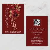 Mode Floral Burgundy Logo QR Stylist Body Visitekaartje (Voorkant / Achterkant)