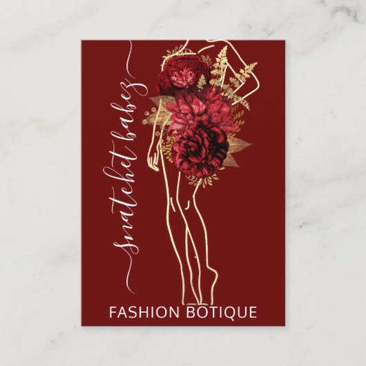Mode Floral Burgundy Logo QR Stylist Body Visitekaartje (Voorkant)