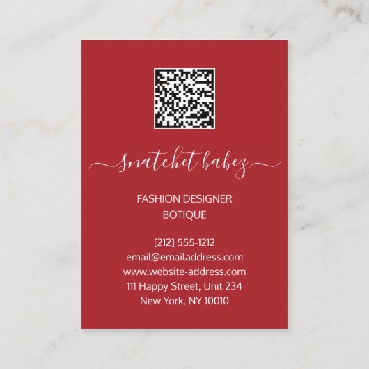 Mode Floral Burgundy Red Logo QR Stylist Body Visitekaartje (Achterkant)