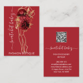 Mode Floral Burgundy Red Logo QR Stylist Body Visitekaartje (Voorkant / Achterkant)