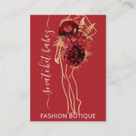 Mode Floral Burgundy Red Logo QR Stylist Body Visitekaartje