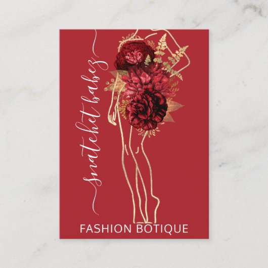 Mode Floral Burgundy Red Logo QR Stylist Body Visitekaartje (Voorkant)