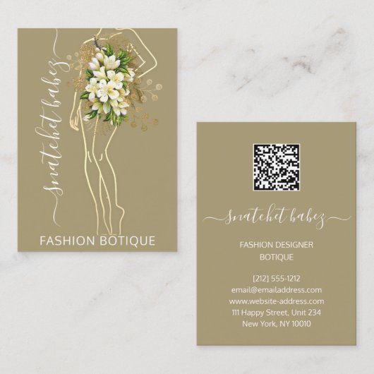 Mode Floral Green Logo QR Stylist Body Visitekaartje (Voorkant / Achterkant)