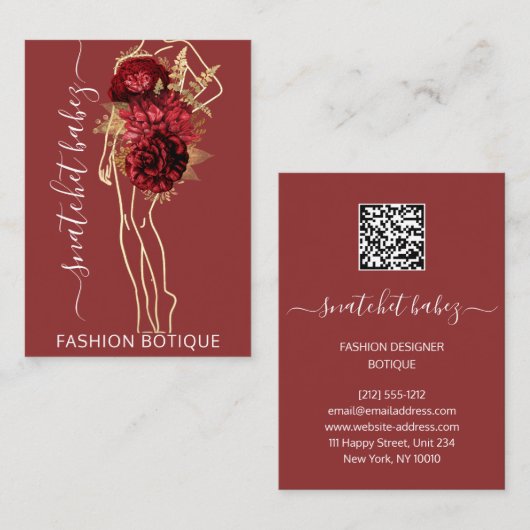 Mode Floral Roos Gold Logo QR Stylist Body Visitekaartje (Voorkant / Achterkant)