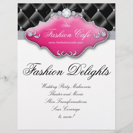 Mode Flyer Haar Salon Satijn Diamanten Zwart Roze (Voorkant)