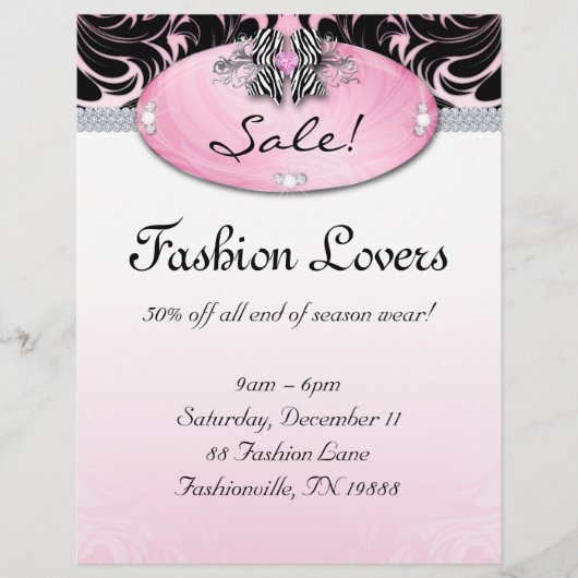 Mode Flyer Hair Salon Jewelry Zebra Bow Pink (Voorkant)