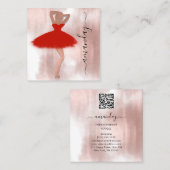 Mode Gebeurtenis Winkelen Roos Rode Dress QR Code  Vierkante Visitekaartje (Voorkant / Achterkant)