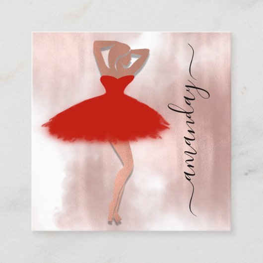 Mode Gebeurtenis Winkelen Roos Rode Dress QR Code  Vierkante Visitekaartje (Voorkant)