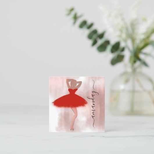 Mode Gebeurtenis Winkelen Roos Rode Dress QR Code  Vierkante Visitekaartje (Staand voorkant)