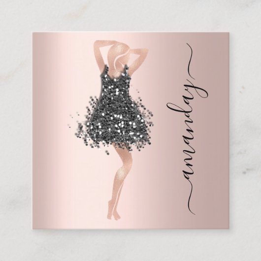 Mode Gebeurtenis Winkelen Roos Zwarte Dress QR-cod Vierkante Visitekaartje (Voorkant)