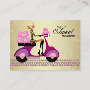 Mode geeft scooter-meisje sierroze gouden blond visitekaartje