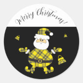 Mode gele kerstman met paars ronde sticker (Voorkant)