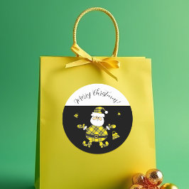 Mode gele kerstman met paars ronde sticker