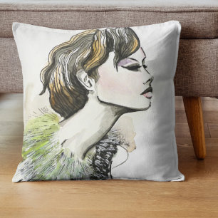 Mode gezicht vrouw portret in groen kussen