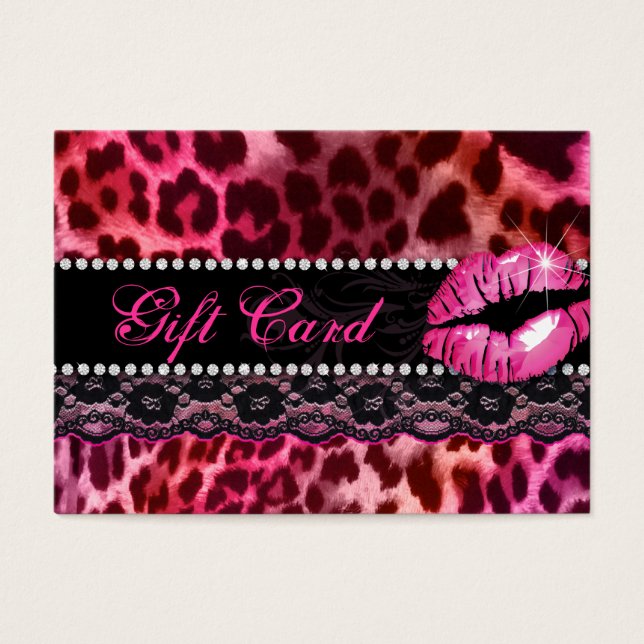 Mode Gift Kaart Kant Lippen Luipaard Roze Rood (Voorkant)