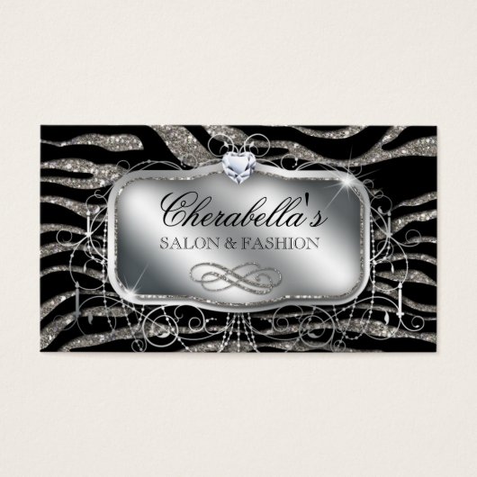 Mode Gift Kaart Nail Salon Zebra Glitter Silver (Voorkant)