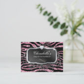 Mode Gift Kaart Salon Zebra Glitter Black Pink Kortingskaartje (Staand voorkant)