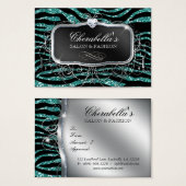 Mode Gift Kaart Salon Zebra Glitter Silver Blauwgr (Voorkant /achterkant)