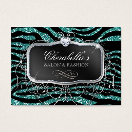 Mode Gift Kaart Salon Zebra Glitter Silver Blauwgr (Voorkant)